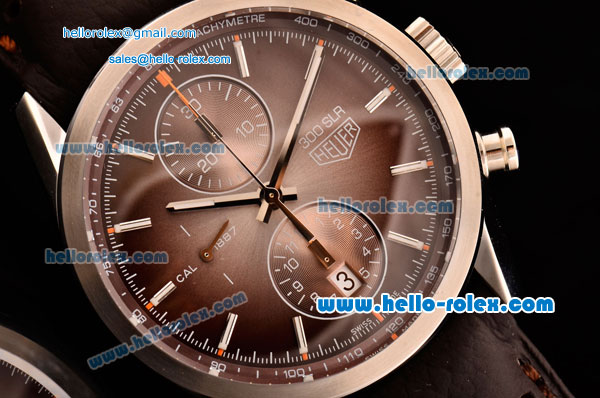 Tag Heuer Carrera 1887 Chrono Swiss Valjoux 7750-SHG Automatic Steel Case with Brown Leather Strap and Silver Stick Markers - Click Image to Close